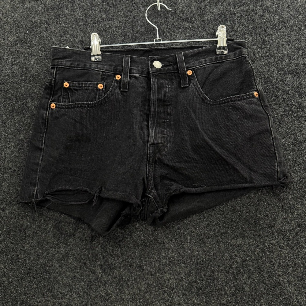 Levis 501 Original Cut Off Denim Shorts Washed Black High Rise Button Fly 30